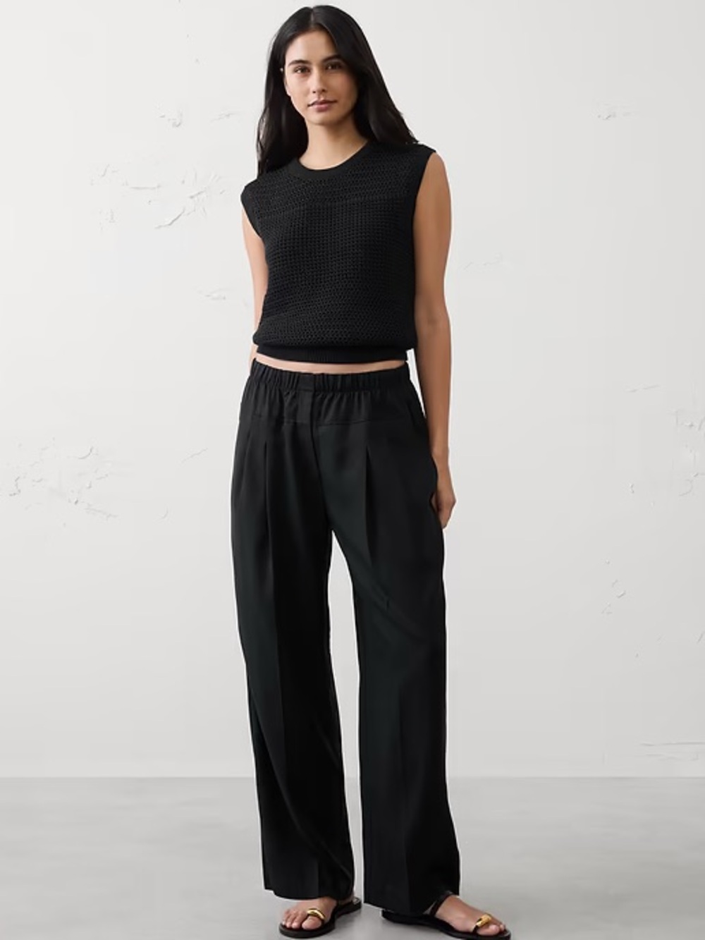 Nwt! Banana Republic Black Straight-Leg Mid-Rise Tencel Pleated Pant - Multiple